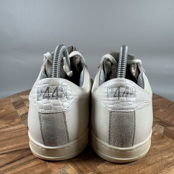 P448 John Shoes Womens EU 35 US 5 White Low Top Leather Sneaker Lace Up Casual - Picture 4 of 8